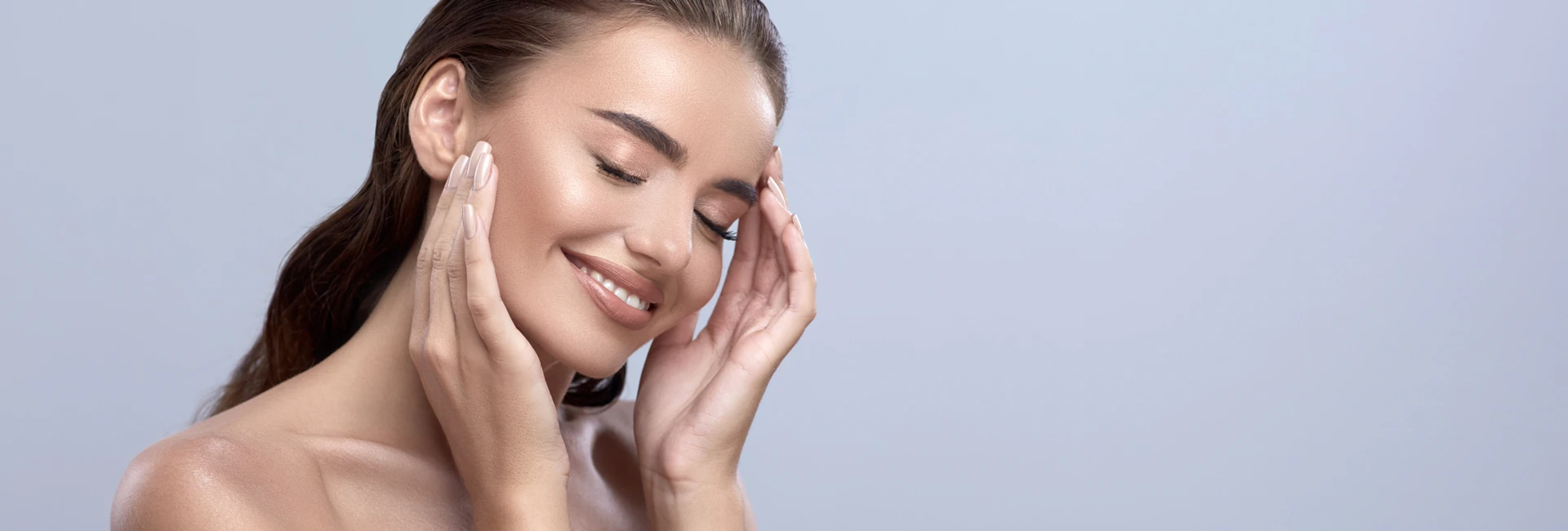 happy woman with beautiful face and nose