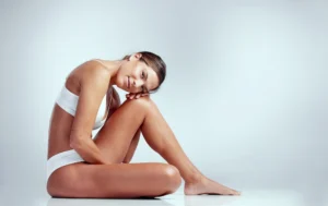 beautiful woman posing in underwear feeling comfortable in her body